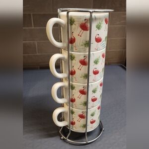 DEI Dennis East International flamingo stackable cups in holder perfect cond